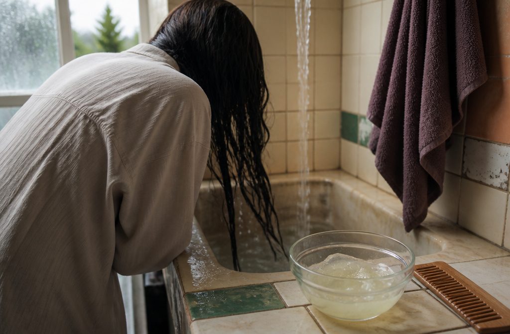 Aloe vera gel beside hair strands prepared for a homemade hair mask