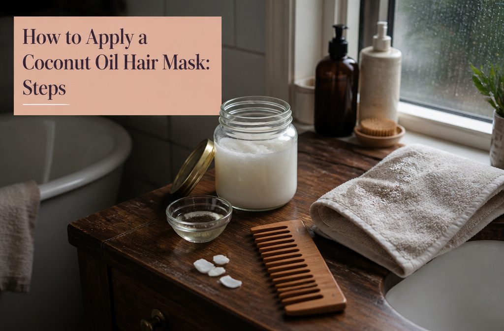 Coconut oil hair mask ingredients arranged for an at-home hair treatment