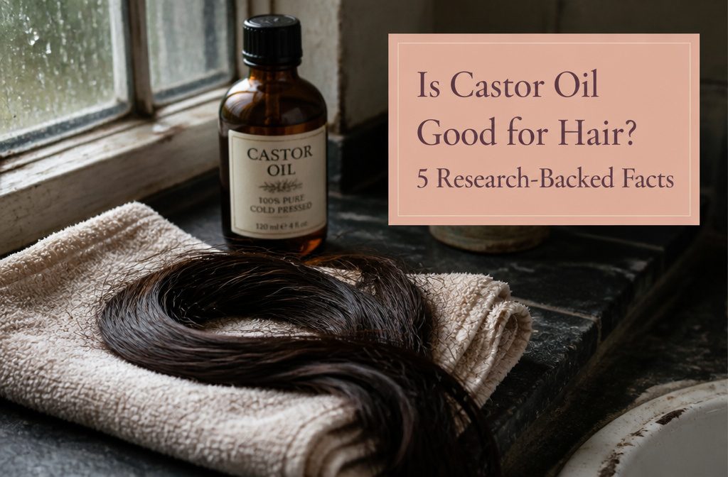 Castor oil article cover with a photograph about hair