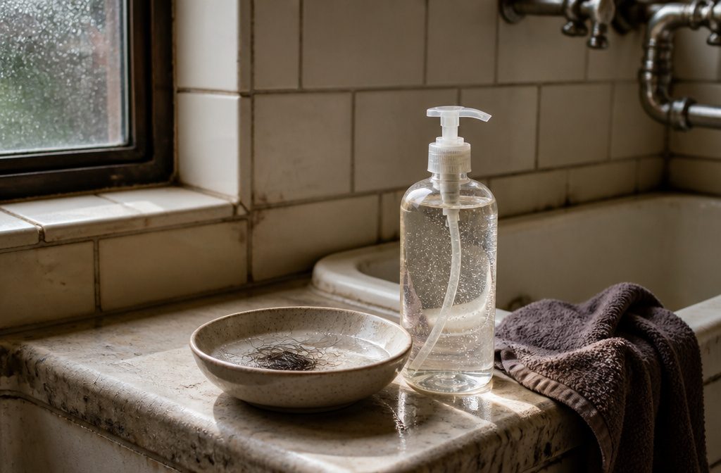 Curly hair beneath a plastic shower cap with a towel and gentle steam