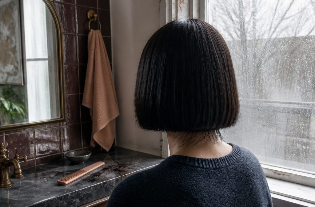 Person with a short textured hairstyle showing lift at the crown